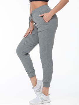 Solid Color Casual Pants, High Stretch Running Jogging Pants With Pocket, Women's Activewear