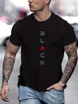 Men's Casual Black Print Tee Shirt - Short Sleeve Summer/Fall T-shirt