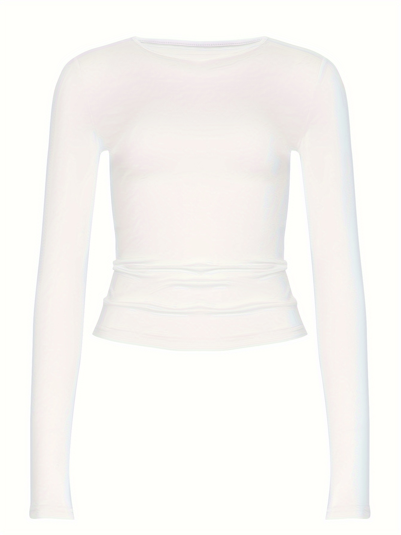 solid color casual t shirt crew neck long sleeves slight stretch sports tee womens tops details 59