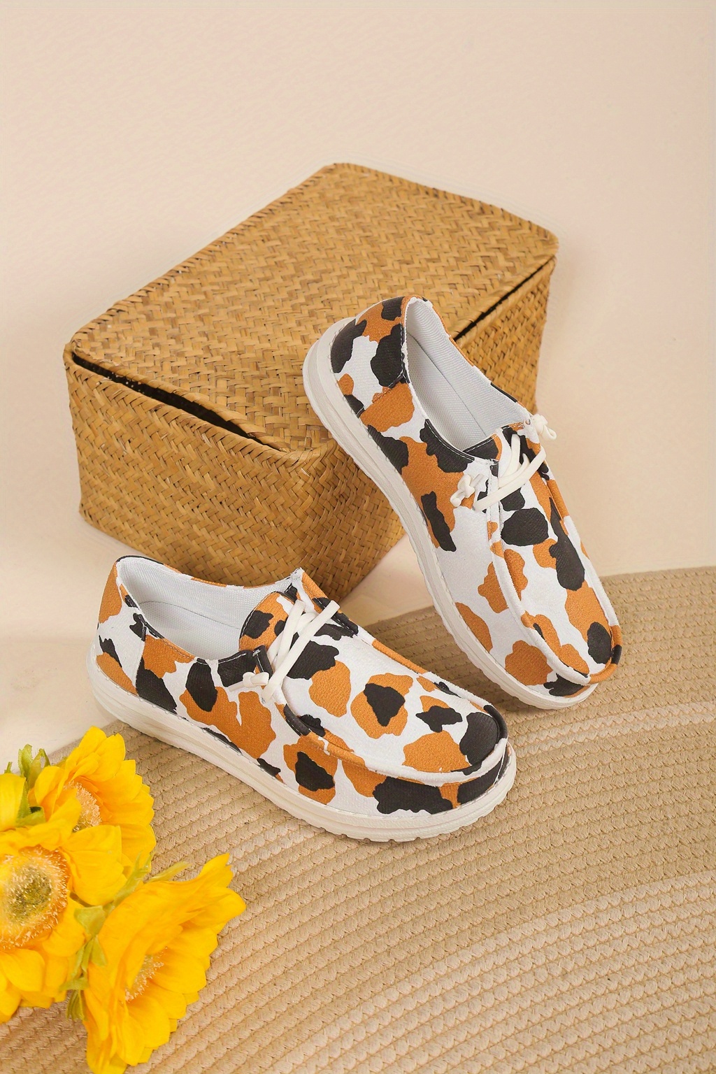womens leopard print canvas shoes casual lace up outdoor shoes lightweight low top walking shoes details 2