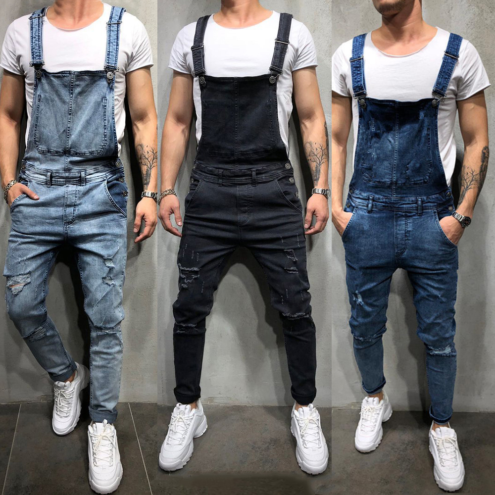 Men Distressed Denim Carpenter Overalls Bib Rompers Moto Biker Jean Jumpsuits Pants Men Distressed Denim Carpenter Overalls Bib Rompers Moto Biker Jean Jumpsuits Pants