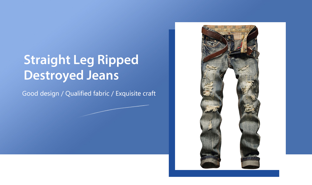 Frayed Zipper Fly Five-Pocket Straight Leg Ripped Jeans Frayed Zipper Fly Five-Pocket Straight Leg Ripped Jeans