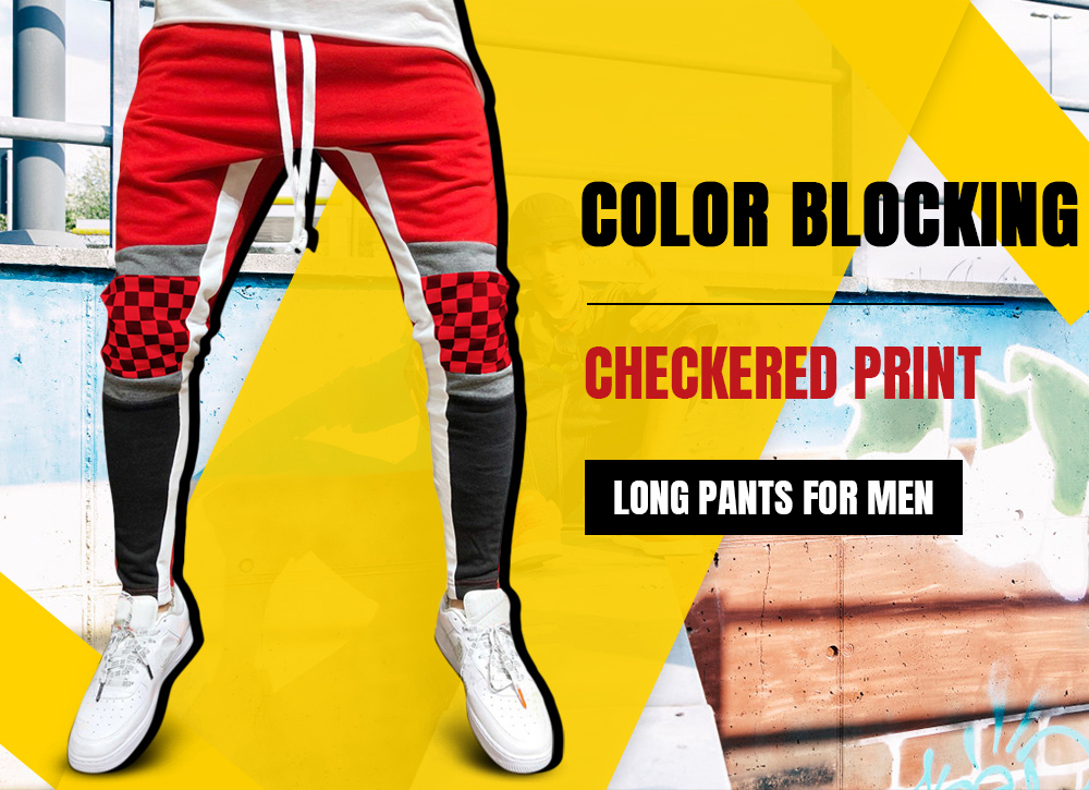 Colorblock Patchwork Checked Print Track Pants Colorblock Patchwork Checked Print Track Pants